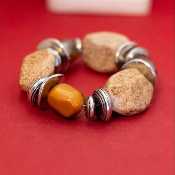 7 inch, Vintage Plastic & Metal Beads Unique Beaded Bracelet - F51 - Picture 1 of 3